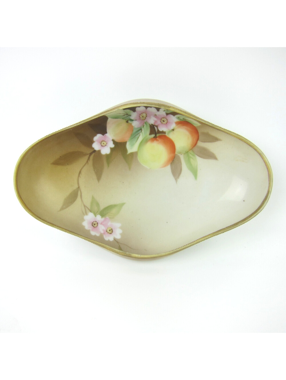 Antique Japanese Nippon Hand Painted Bowl Peaches Fruit & Pink Floral 1914-1921
